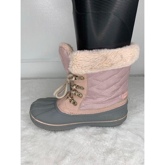 London Fog Girls Size 4 Insulated Winter Duck Boots Pink & Gray Faux Fur Lining - Picture 5 of 8